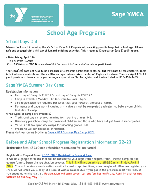 Sage YMCA Before/After School Infographic - Click the link below to learn more